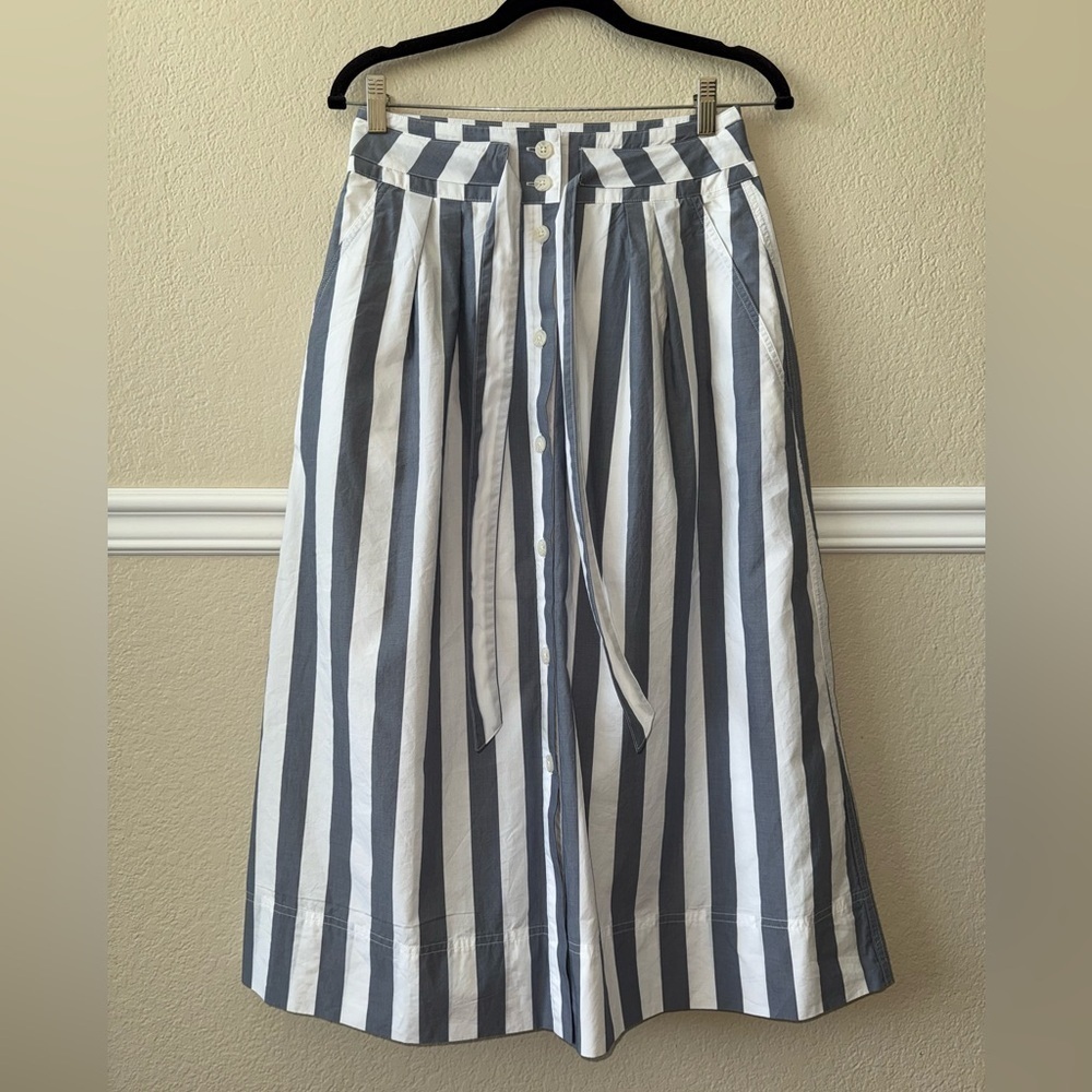 NEW Gap Tie-Belt Button-Front Stripe Midi Skirt Sailor Preppy Size 4 Tall